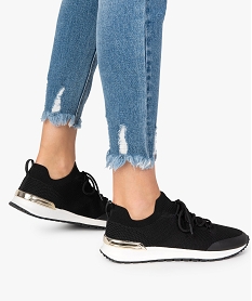 GEMO Baskets femme en maille chaussette unies détail métallisé noir standard