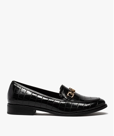 GEMO Mocassins femme à talon plat dessus uni imitation croco noir standard