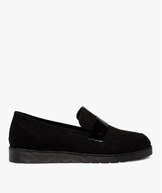 GEMO Mocassins femme en suédine unie et bride vernie noir standard