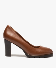 GEMO Escarpins femme unis à talon droit et semelle crantée marron standard
