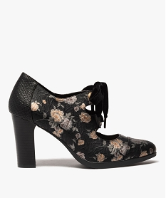 GEMO Escarpins femme imprimés fleurs avec lacets velours Multicolore