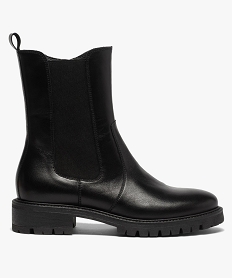 GEMO Boots femme unis style chelsea à semelle crantée noir standard