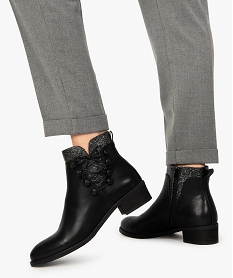 GEMO Boots femme à talon plat et laçage fantaisie noir standard
