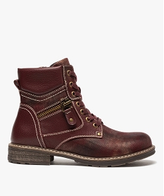GEMO Boots femme à talon plat et col rembourré style casual rouge standard