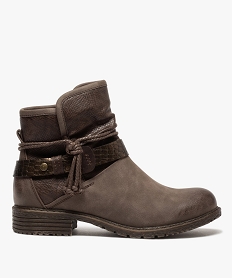 GEMO Boots femme à talon plat avec brides décoratives marron standard