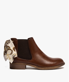GEMO Boots femme style Chelsea à talon plat et nœud foulard marron standard