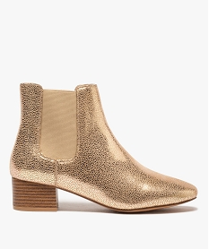 GEMO Boots femme unies style chelsea à talon carré dore