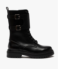 GEMO Bottines femme style rangers à lacets et bride à boucle noir standard