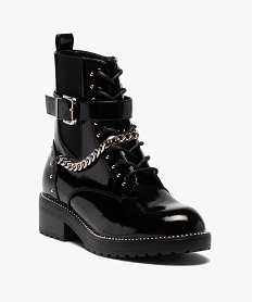 boots femme vernis a details metallises style rock noirB888201_2