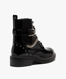 boots femme vernis a details metallises style rock noirB888201_4