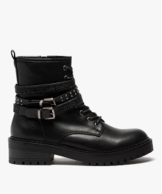 GEMO Boots femme crantées à talon plat et brides strass noir standard