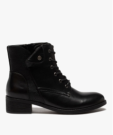 GEMO Bottines femme unies à talon large fermeture lacets et zip noir standard
