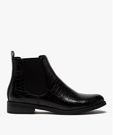 GEMO Boots femme style chelsea unis imitation croco noir standard