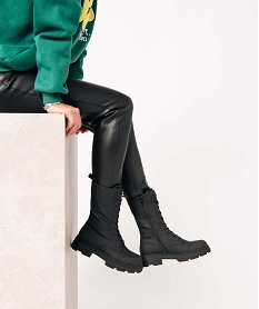 GEMO Bottines femme unies à lacets et semelle crantée Noir