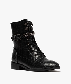 boots femme unis a talon plat imitation croco style rock noir bottines et bootsB889401_2