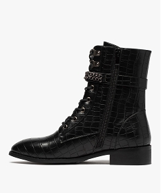 boots femme unis a talon plat imitation croco style rock noir bottines et bootsB889401_3