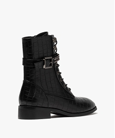 boots femme unis a talon plat imitation croco style rock noir bottines et bootsB889401_4