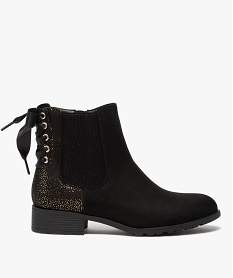 GEMO Boots femme chelsea zippées avec ruban sur le contrefort noir standard