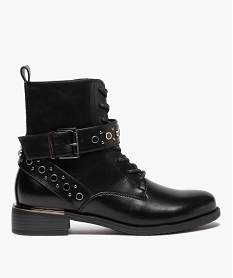 GEMO Boots femme à talon plat style godillots à bride fantaisie noir standard