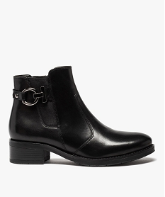 GEMO Boots femme à talon plat unis dessus cuir et bride fantaisie noir standard