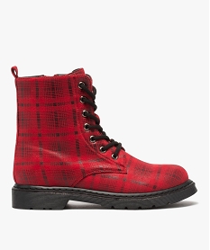 GEMO Boots femme rangers à semelle crantée et dessus fantaisie Dessus à carreaux rouge standard