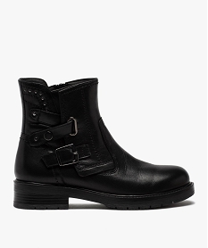 GEMO Boots femme à talon plat style motard unis fermeture zippée noir standard