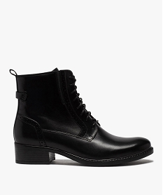 GEMO Boots femme à talon plat style derbies à lacets et zip noir standard