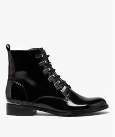 GEMO Boots femme unies et vernies à passants métalliques noir vif