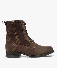 GEMO Boots femme à talon plat fermeture zippée dessus fantaisie marron standard