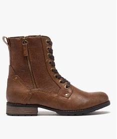 GEMO Boots femme zippées à talon plat et tige fantaisie Brun