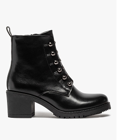 GEMO Boots femme à talon carré avec lacets chaînettes noir standard