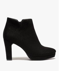 GEMO Low-boots femme à talon dessus en suédine unie noir standard