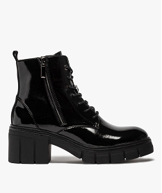 GEMO Bottines femme unis et vernis à lacets à semelle crantée noir standard