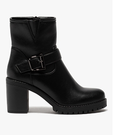 GEMO Boots femme unis à semelle crantée et bride fantaisie noir standard