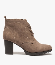 GEMO Boots femme unies à talon carré et à lacets marron fonce