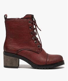 GEMO Boots femme unies à talon carré et zip décoratif Rouge