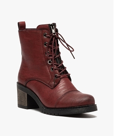 boots femme unies a talon carre et zip decoratif rougeB893801_2