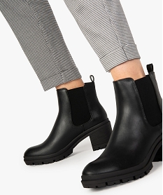 GEMO Boots femme chelsea unies à talon et semelle crantée noir standard
