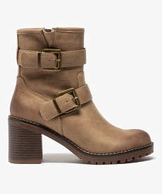 GEMO Boots femme à talon carré et larges brides décoratives beige standard