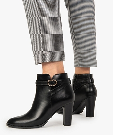 GEMO Boots femme unis à haut talon et bride fantaisie noir standard