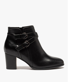 GEMO Boots femme unis à talon carré et brides décoratives noir standard