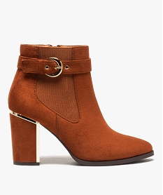 GEMO Bottines femme à talon en suédine avec détails métallisés marron standard