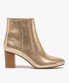 GEMO Boots femme à talon carré dessus métallisé dore