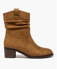 GEMO Boots femme à talon carré dessus en suédine unie marron standard