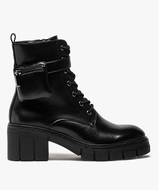 GEMO Bottines femme unies à talon carré et semelle crantée Noir