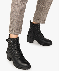 GEMO Boots femme à talon carré dessus en matière matelassée noir standard