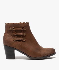 GEMO Boots femme unis à talon finitions fantaisie marron standard
