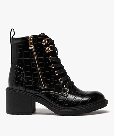 GEMO Bottines femme à talon imitation croco et détails métalliques noir standard