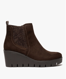 GEMO Boots femme à talon compensé et tige en suédine unie marron standard