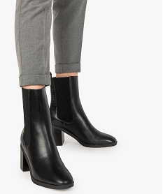 GEMO Boots femme à talon carré dessus uni style chelsea noir standard